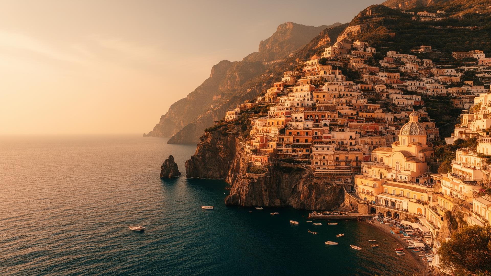 Sunset over the Mediterranean coast with a glass of wine and a sun hat